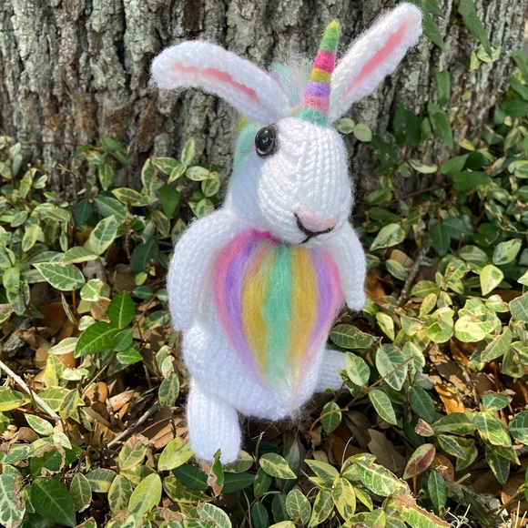 Hand crafted knit and needle felted unicorn magical bunny rabbit stuffed animal - Picture 11 of 11